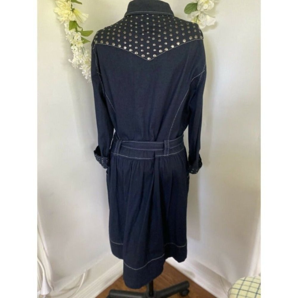 Vtg Stetson 3/4 Sleeve Studded Western Jean Dress - Picture 6 of 10